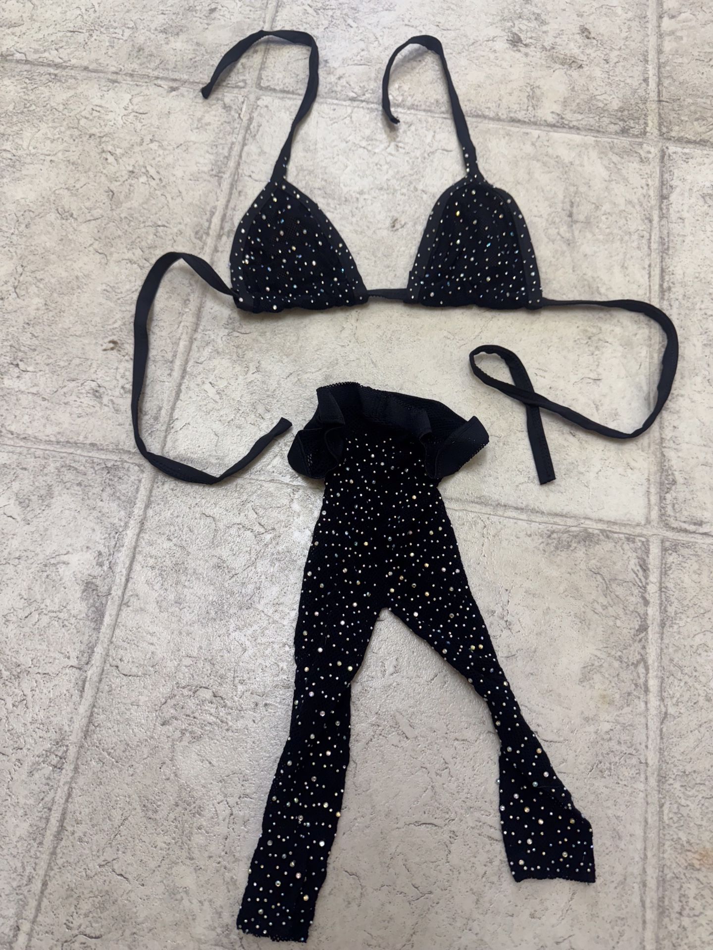 New One Size Black Fishnet Lingerie Set Festival Rave Bikini Outfit Stockings