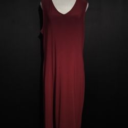 Nina Leonard Dress Size Med Burgundy Lightweight Jersey Knit High Low Lace Hem Dress (Size M)