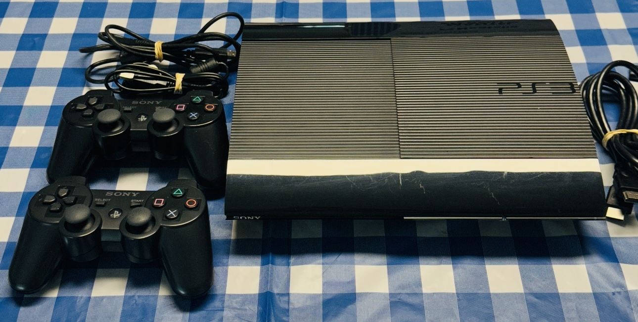 Console PS3 Super Slim Black Bundle Controllers Tested/Works Fast Shipping