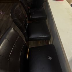 Leather And Wood Stools Black Leather And Dark Brown Legs 