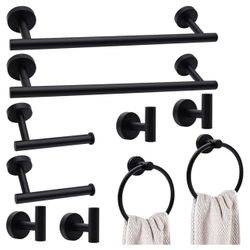 5/8/10/16pcs Matte Black/Brushed Nickel Bathroom Hardware Accessories Set: Bath Towel Bar Set, Towel Racks for Bathroom Wall (10pcs, Matte Black)