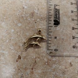 14k Yellow Gold Two Dolphin Pendant