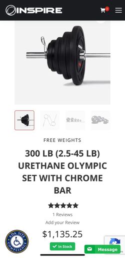 300 LB (2.5-45 LB) URETHANE OLYMPIC SET WITH CHROME BAR