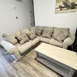 Beige L-Shaped Sectional Sofa – Great Condition