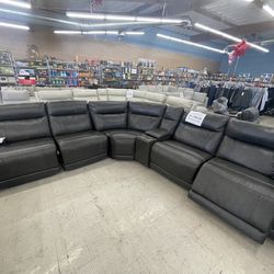 Lauretta 100% Leather Power Recliner Sectional 