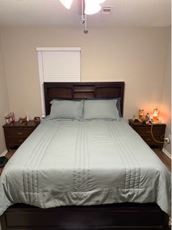 Dark Wood Bed Frame w/ Storage Headboard