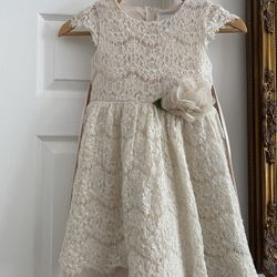 Rare Editions Little Flower Girls Lace Short Sleeve Dress
