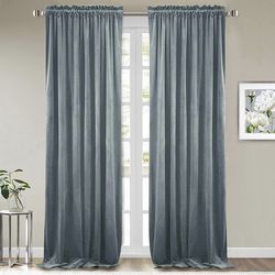 New open box StangH Stone Blue Bedroom Curtains - Elegant Soft Velvet Privacy Energy Efficient Window Drapes for Bedroom/Apartment, Heavy Room Divider