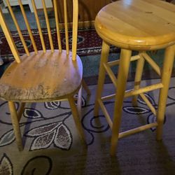 Chair With A Wooden Stool