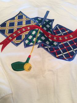 WHITE COTTON PULLOVER TOP/JACKET/WINDBREAKER, EMBOSSED GOLF MOTIF. MEDIUM. By AT EASE. NEW WITH TAGS