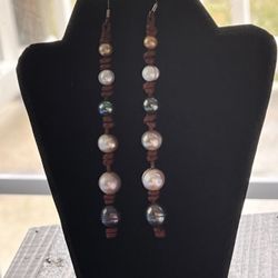 Freshwater Pearl & Leather Earrings