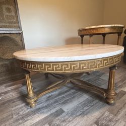 Real Marble And Pine Wood Tables 