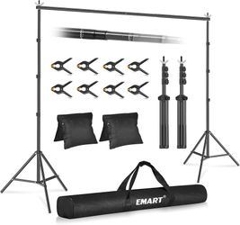 EMART 10x10ft Adjustable Backdrop Stand w/ White Backdrop - New, Carry Bag Included