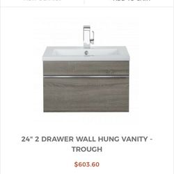 Cutler 24" 2 Drawer Wall Hung Vanity - Trough - Soho