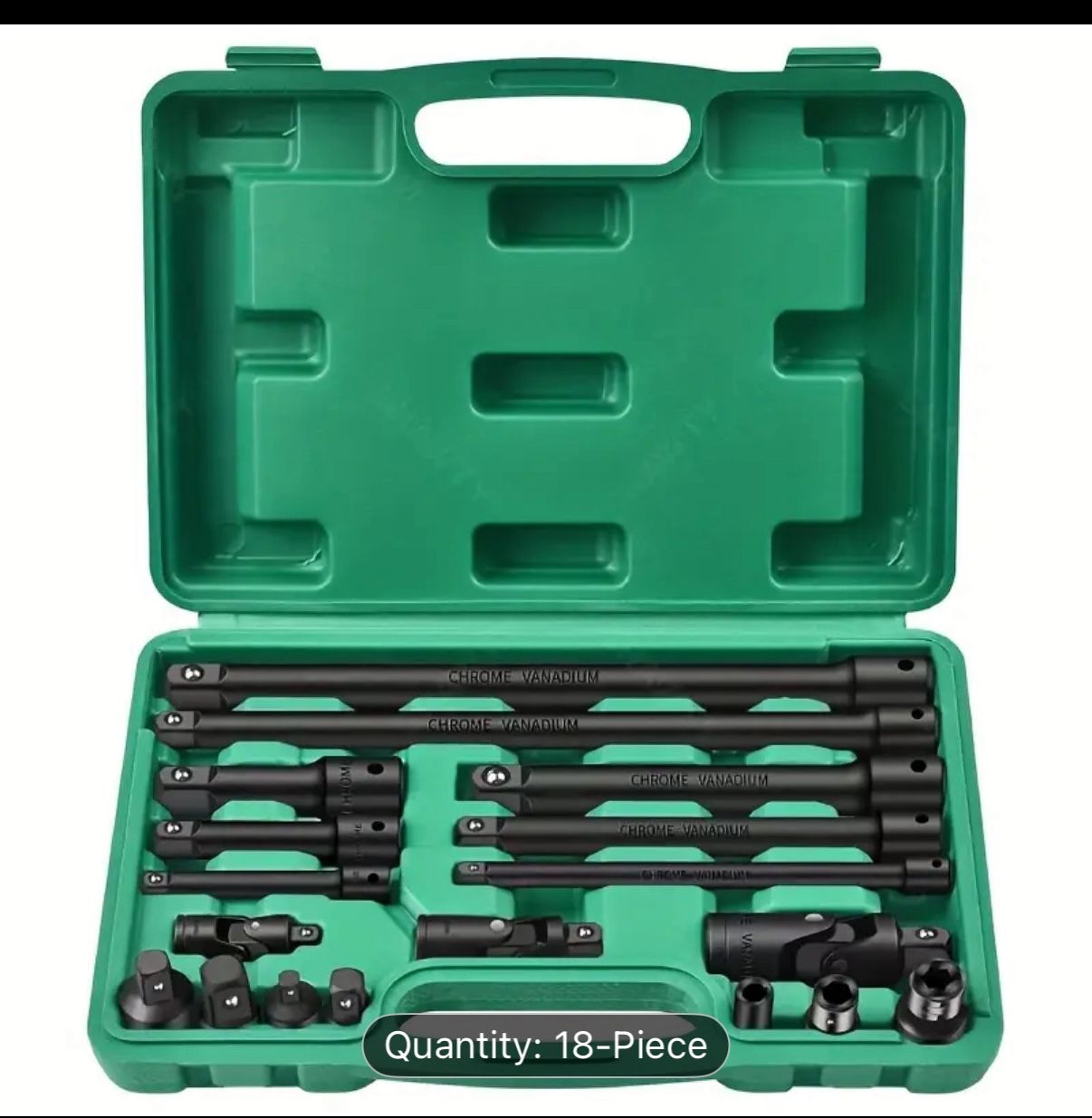 18pcs Extension Bar & Adapter Set | 1/4" 3/8" 1/2" Chrome Vanadium Steel | Universal Joint & Impact Coupler | for Power Tools & Auto Repair