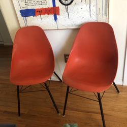 Mid Century Vintage Chairs - Orange Pair