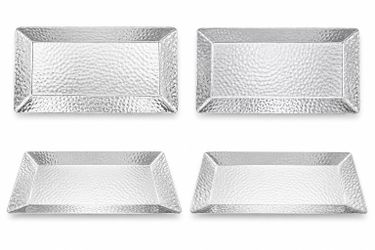 Luxury Silver Hammered Serving Tray Set – Modern Glam Decor