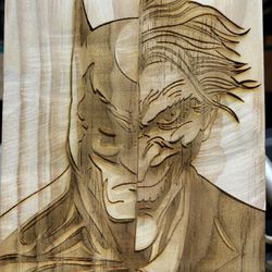 Custom Made Wood Laser Engraved Batman/Joker 