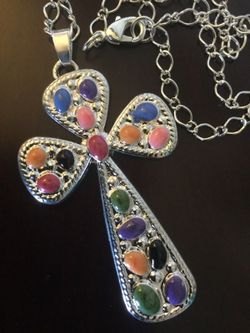 Beautiful Cross pendant & silver plated rolo chain 24" / Silver plated jewelry