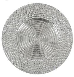 3 New 30 inch Silver Metal Hammered Decorative Hanging Wall Plates. New With Tags.