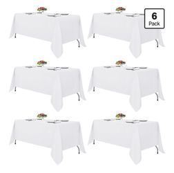 6 Pack White Table Cloths 70x120 Inch for 6-8 Ft Rectangle Tables - B312