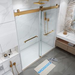60 in. W x 76 in. H Double Sliding Frameless Shower Door in Brushed Gold with Soft-Closing and 3/8 in. (10 mm) Glass