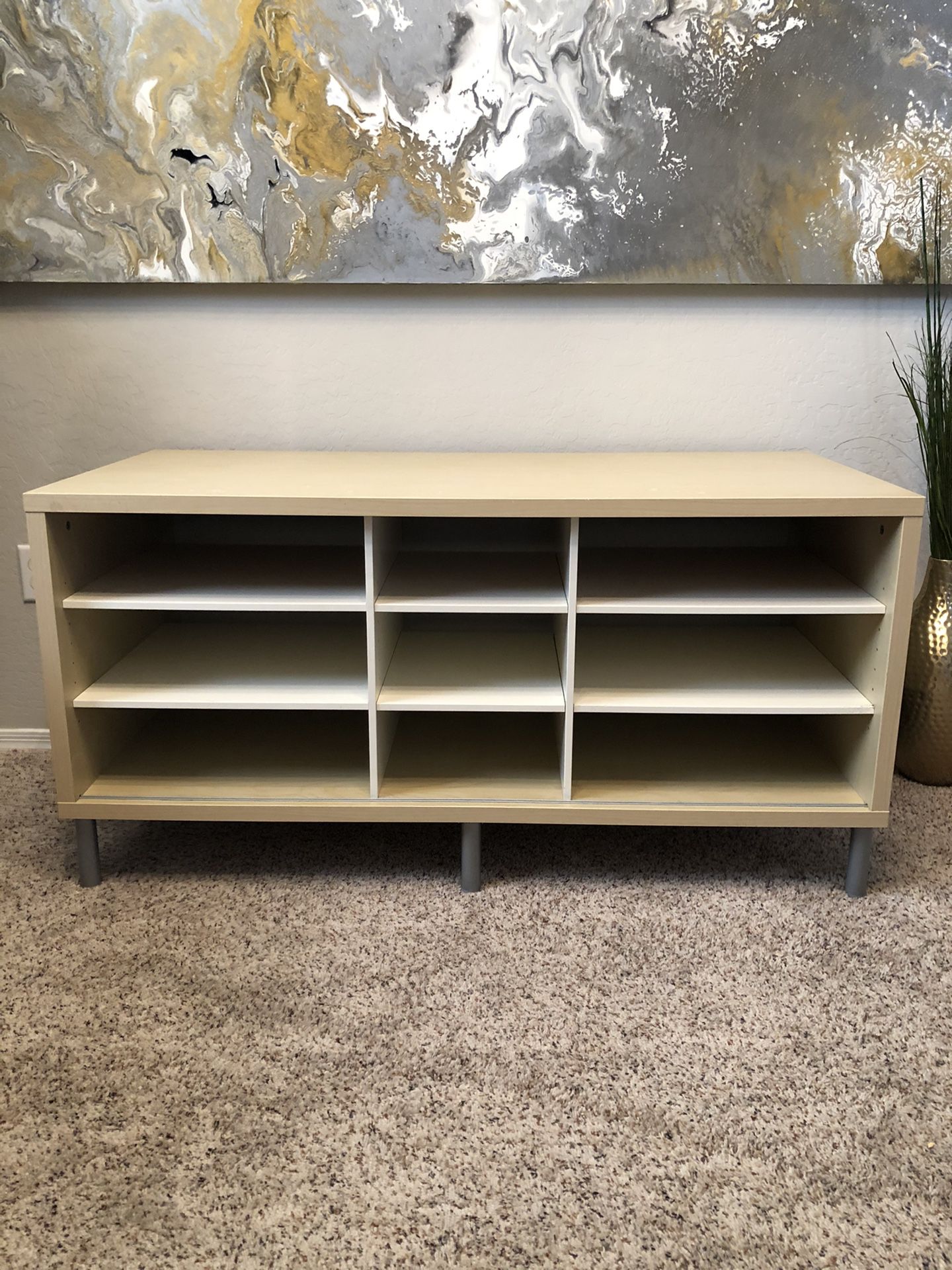 Cute Tv console Entry table with 9 adjustable shelves