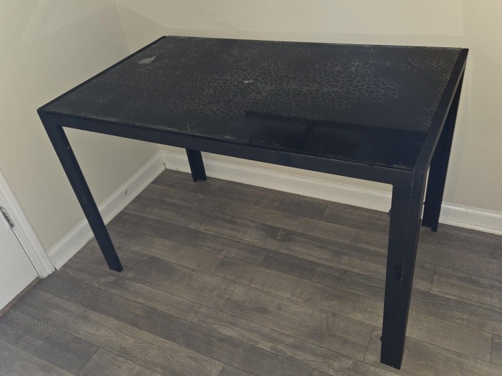 Heavy Duty Glass Top Table w/ Metal Frame, Black