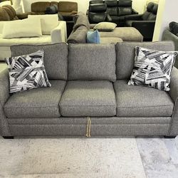 Gray Fabric Sofa With Pull-out Sleeper Mattress