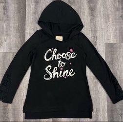 Girls Black Medium (10-12) “Choose To Shine” Hooded Sweater