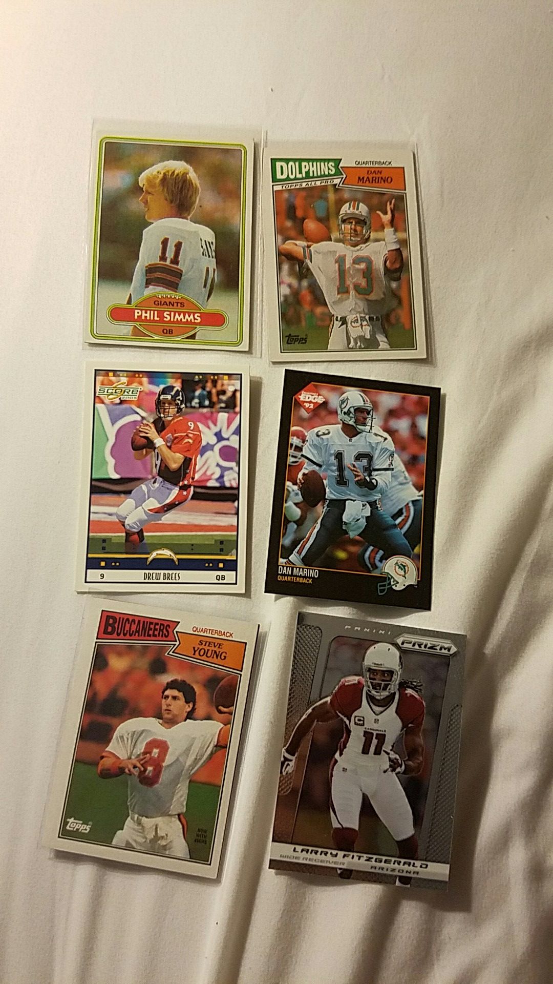 Football cards Marino, Brees, young, simms rookie