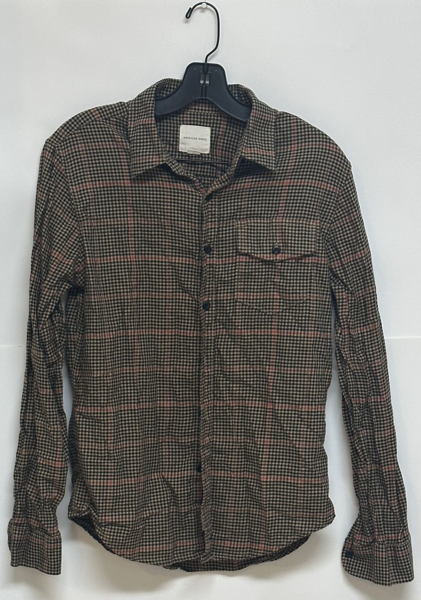 American Eagle Button Up Shirt Men’s S Brown Multi Plaid Checkered Pocket Preppy