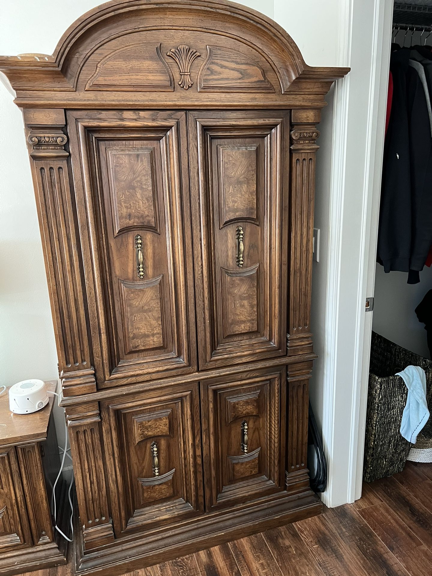 Vintage Red Lion Dresser, Armoire, And Night Stand 