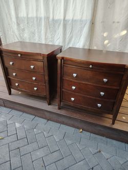Pair of Wood 3-Drawer Nightstands