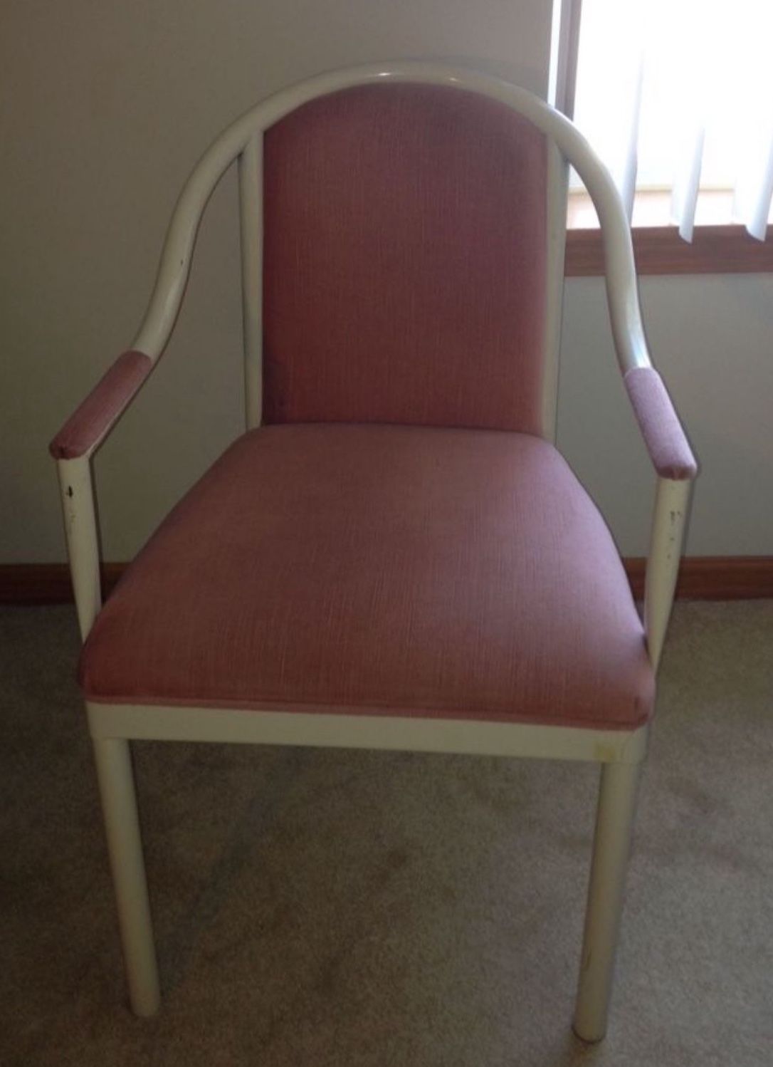 Pink Velor White Metal Decorative Occassional Side Desk Chair