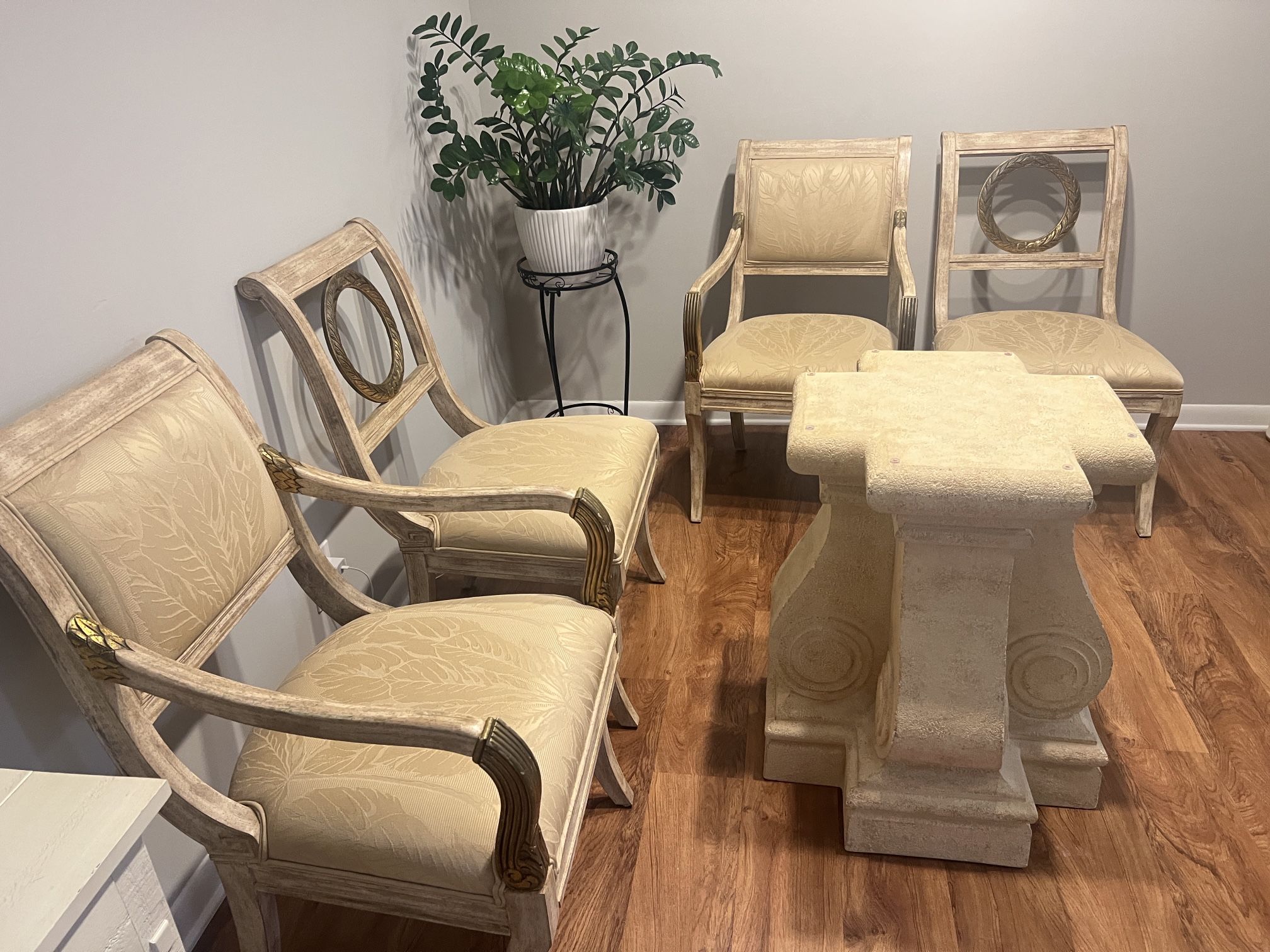4 Distress Beige Chairs For Dining Table