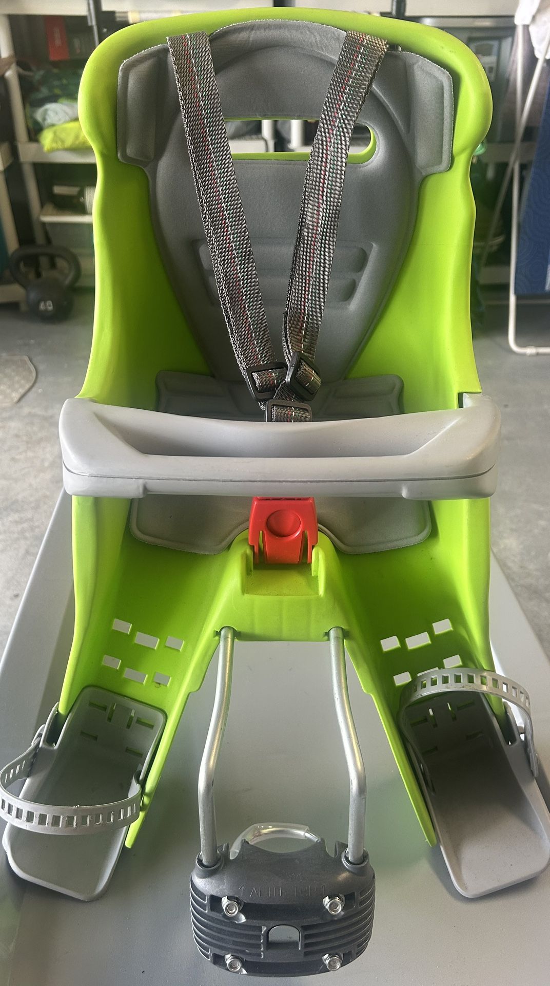 Peg Perego Front Mount Child Seat With Footrest Adjustable Harness Green/ Gray For Boys and Girls