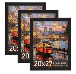 3 Pack 20x27 Black Puzzle Frame, Picture Frame for Wall, Fits 16x24 Posters With Mat or 20x27 Without Mat, Vertical or Horizontal Wall Display, Artwor