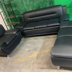 3 Piece Black Sofa Set