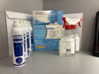 Health Safety Bundle 150 Disposable Masks 5 Foaming & 2 Spray Sanitizers New Box