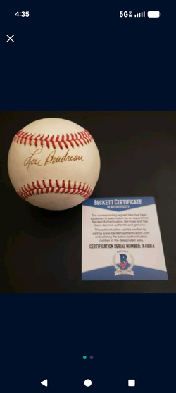 Lou Bordeaux autographed baseball. Beckett Certified