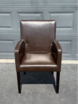 Dark Brown Tuxedo Style Armchair | Leather Cushion