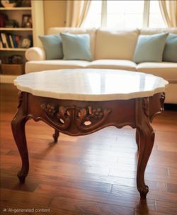 Vintage Louis XV- Style Marble Top  Cabriole Legs Carved Coffee Table Italy 17"×24.5"