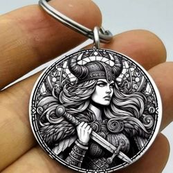 Viking Odin Female Warrior Hot Stainless Steel Keychain 