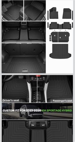 Floor Mats for 2023-2026 Kia Sportage Hybrid Upgrade Trunk Mat with Backrest Mat All Weather TPE Floor Liners Fit for Sportage 2026 Anti-Slip Full Set