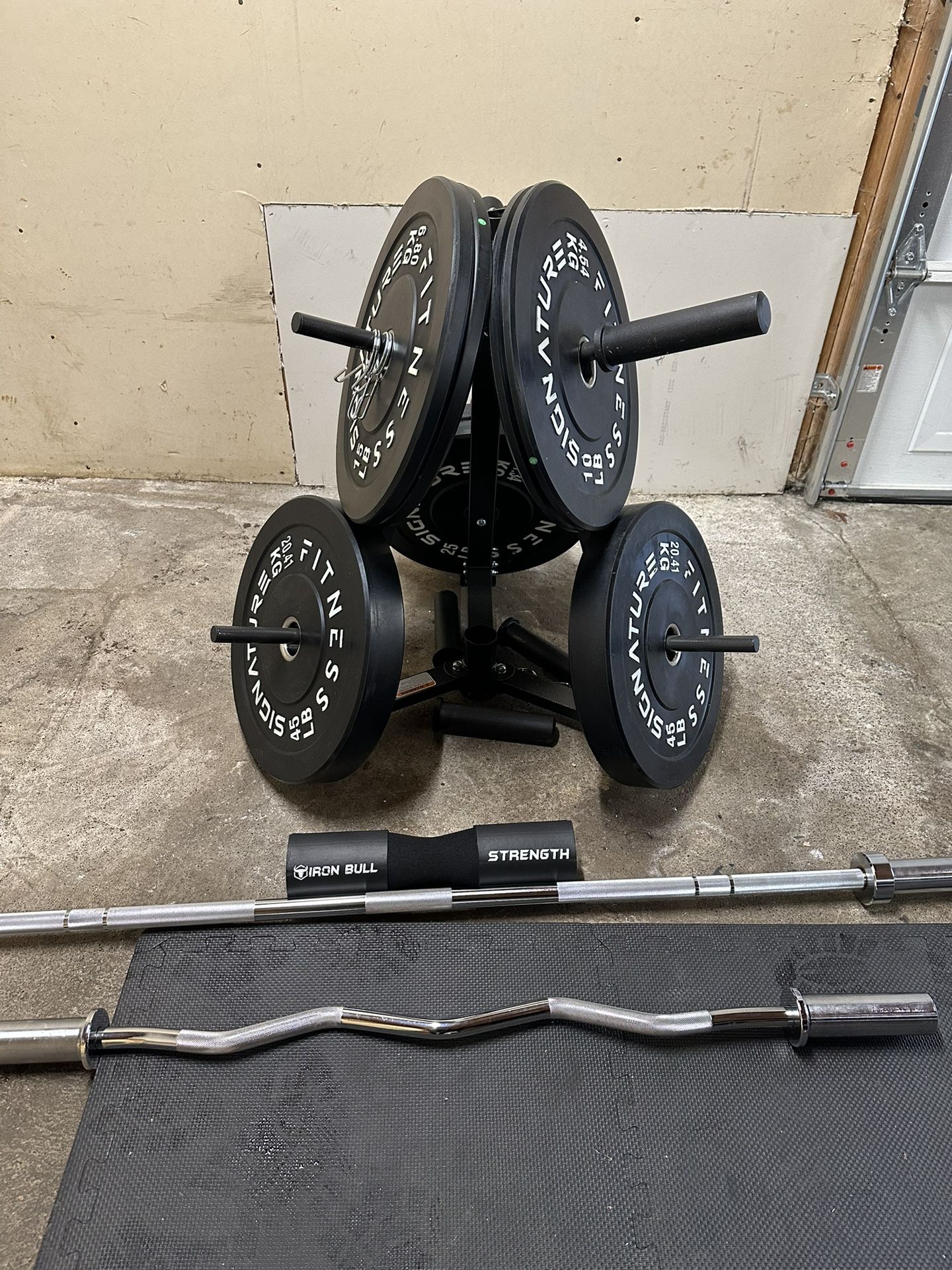 Home Gym Set – Olympic Weights, Barbell, EZ Curl Bar, & Plate Tree