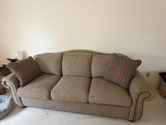 Matching Brown Sofa & Oversized Chair Set with Nailhead Trim | $250 OBO