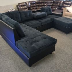 New Black Velvet Reversible Sectional Including Free Delivery