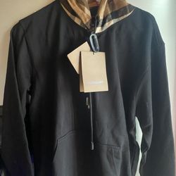 burberry Check Hood Cotton Blend Hooded Top
