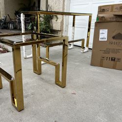 Media Console With Matching Side Tables With Glass Tops. Gold Polished Finish. $499